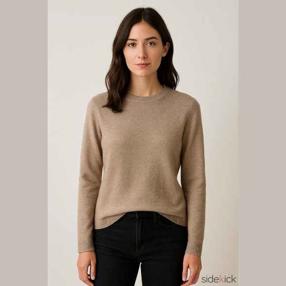 🤎 L.L. Bean Women's Classic 100% Cashmere Crewneck Sweater Beige | Size M - Picture 9 of 9